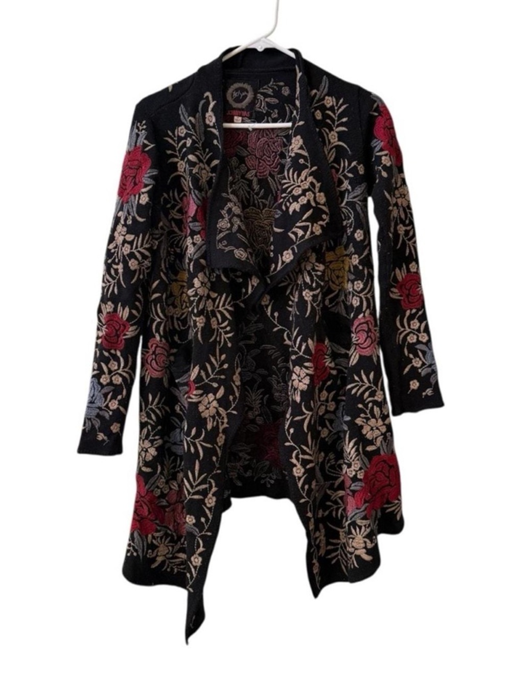 Johnny Was Biya Pua Black Cotton Floral Embroidered Wrap Cardigan – Gently Loved